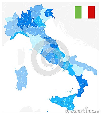 Italy Administrative Divisions Map Blue Colors - No text Vector Illustration