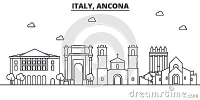 Italy, Ancona architecture line skyline illustration. Linear vector cityscape with famous landmarks, city sights, design Vector Illustration