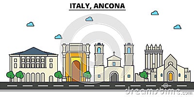 Italy, Ancona. City skyline architecture . Editable Vector Illustration