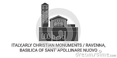 Italy,Arly Christian Monuments Ravenna, Basilica Of Sant' Apollinare Nuovo travel landmark vector illustration Vector Illustration