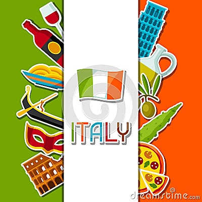 Italy background design. Italian sticker symbols and objects Vector Illustration