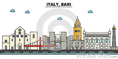 Italy, Bari. City skyline architecture . Editable strokes Vector Illustration