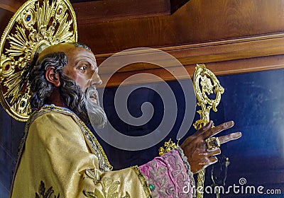 Italy. Bari. Popular devotion. The precious wooden simulacrum of St. Nicholas of Bari kept inside the basilica dedicated to him Editorial Stock Photo