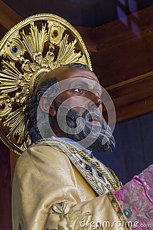 Italy. Bari. Popular devotion. The precious wooden simulacrum of St. Nicholas of Bari kept inside the basilica dedicated to him Editorial Stock Photo