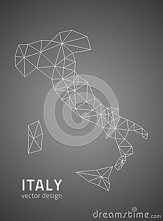 Italy black vector outline perspective triangle polygonal map Vector Illustration