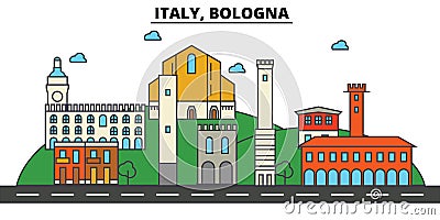 Italy, Bologna. City skyline architecture . Editable Vector Illustration