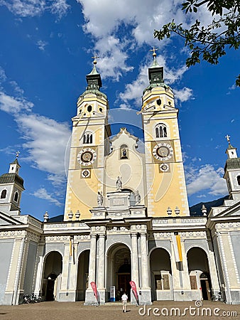 Grand and beautiful Catholic Cathedral with double towers in Bressanone, Italy Editorial Stock Photo