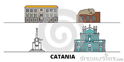Italy, Catania flat landmarks vector illustration. Italy, Catania line city with famous travel sights, skyline, design. Vector Illustration