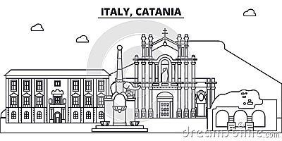 Italy, Catania line skyline vector illustration. Italy, Catania linear cityscape with famous landmarks, city sights Vector Illustration