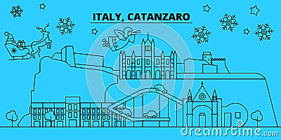 Italy, Catanzaro winter holidays skyline. Merry Christmas, Happy New Year decorated banner with Santa Claus.Italy Vector Illustration