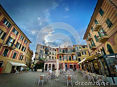 Italy, Celle Ligure, small plaza Editorial Stock Photo