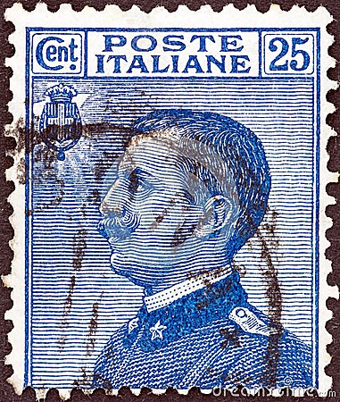 ITALY - CIRCA 1908: A stamp printed in Italy shows King Victor Emmanuel III, circa 1908. Editorial Stock Photo