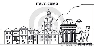 Italy, Como line skyline vector illustration. Italy, Como linear cityscape with famous landmarks, city sights, vector Vector Illustration