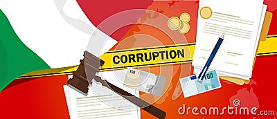 Italy corruption money bribery financial law contract police line for a case scandal government official Vector Illustration