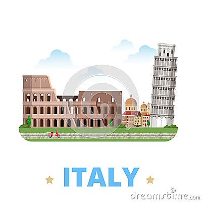 Italy country design template Flat cartoon style w Vector Illustration