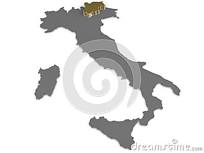 Italy 3d metallic map, whith trentino region highlighted Stock Photo