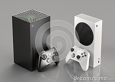 ITALY - 27 DECEMBER, 2020: new video game consoles: White Xbox Series S and Black Xbox Series X Editorial Stock Photo