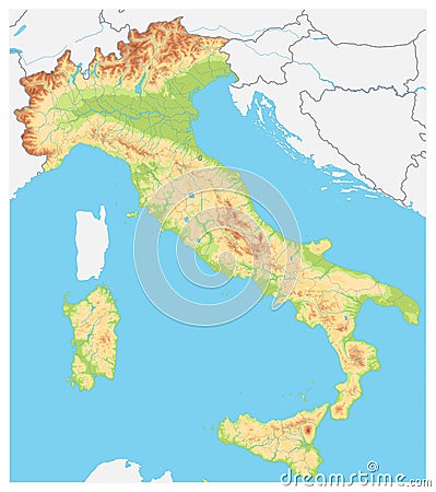 Italy Detailed Physical Map - No text Vector Illustration