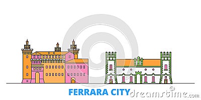 Italy, Ferrara City line cityscape, flat vector. Travel city landmark, oultine illustration, line world icons Vector Illustration