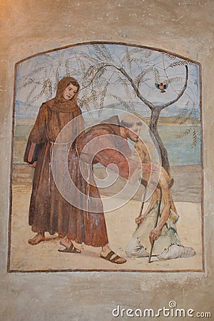 Wall frescoe in San Francesco Monastery in Fiesole, Tuscany, Italy Editorial Stock Photo