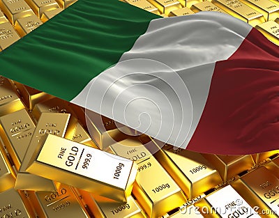 Italy flag on golden bars 3d concept illustration Stock Photo