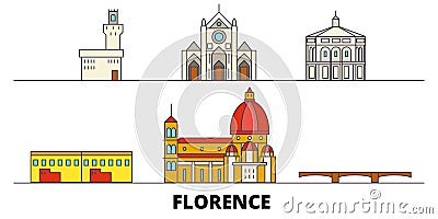 Italy, Florence flat landmarks vector illustration. Italy, Florence line city with famous travel sights, skyline, design Vector Illustration