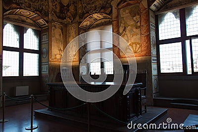 Audience Chamber or Hall of Justice in the Palazzo Vecchio, Florence, Italy. Editorial Stock Photo