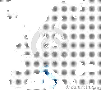 Italy - Grey and blue dotted map of Europe Stock Photo