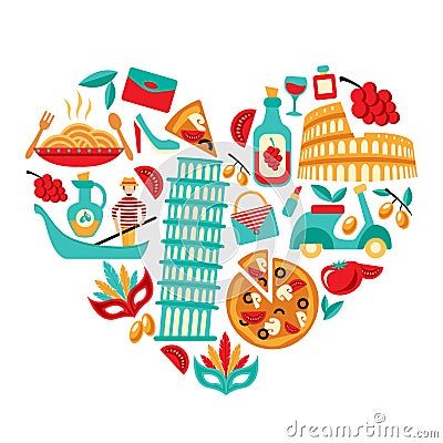 Italy icons heart Vector Illustration