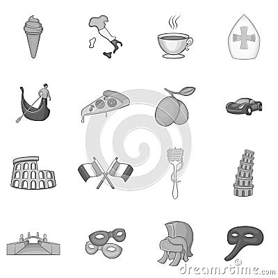 Italy icons set, black monochrome style Vector Illustration