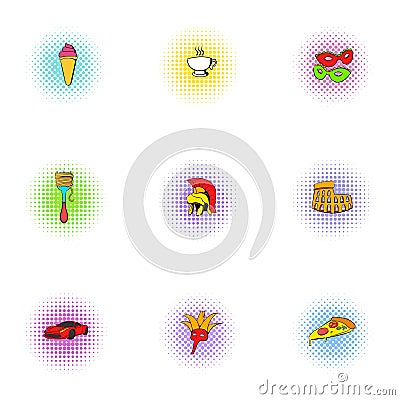 Italy icons set, pop-art style Vector Illustration