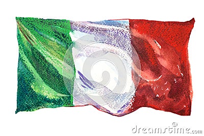 Italy, italian flag. Hand drawn watercolor illustration. Cartoon Illustration