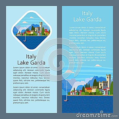 Italy. Lake Garda. City Salo. Vector illustration. Vector Illustration