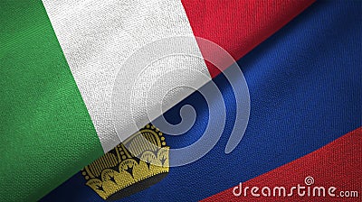 Italy and Liechtenstein two flags textile cloth, fabric texture Stock Photo