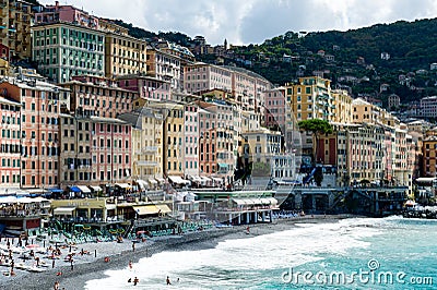 Italy. Liguria. The colored facades of Camogli Editorial Stock Photo