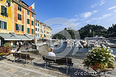 Italy - Liguria - Portofino - Martiri dell' olivetta square Editorial Stock Photo