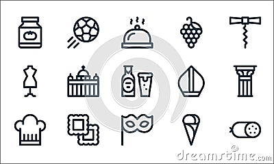 Italy line icons. linear set. quality vector line set such as pepperoni, carnival mask, chef hat, ice cream, ravioli, mannequin, Vector Illustration