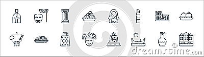 Italy line icons. linear set. quality vector line set such as venice, gondola, carnival, painting, colosseum, pillar, woman, mask Vector Illustration