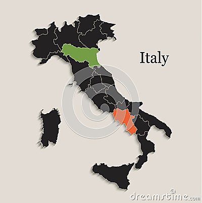 Italy map Black colors blackboard separate states individual Vector Illustration