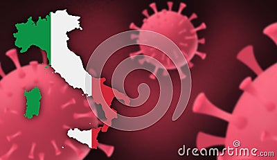 Italy map with flag pattern on corona virus update on corona virus background, space for add text,information,report new case, Stock Photo