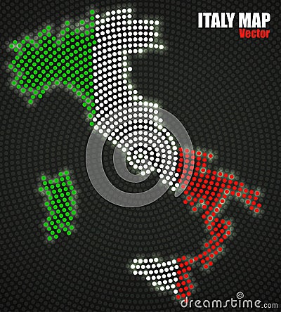 Italy map of glowing radial dots with flag inside Vector Illustration