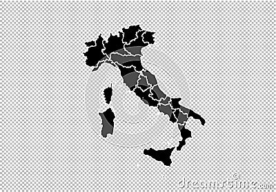 Italy map - High detailed Black map with counties/regions/states of italy. italy map isolated on transparent background Vector Illustration