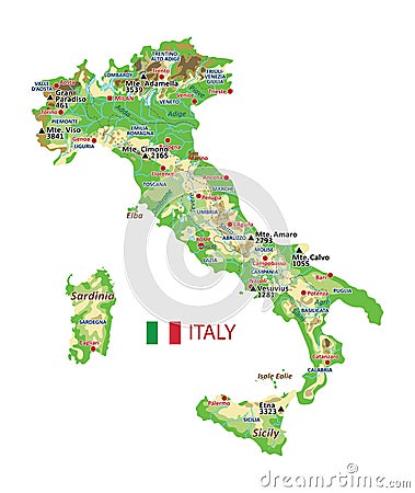 Italy map with rivers, lakes and mountains Stock Photo