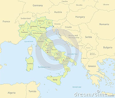 Italy map with neighboring states, administrative division and names with cities, classic maps design Vector Illustration