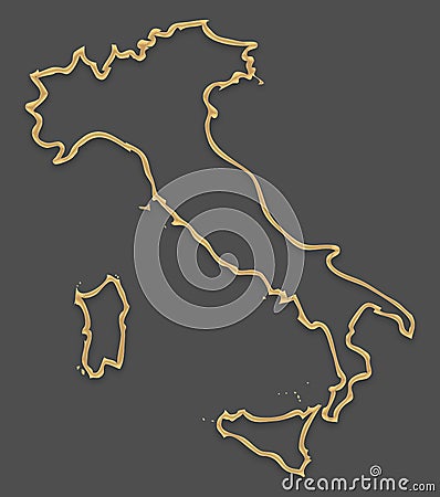 Italy map in picture frame look with golden brown outline shape Cartoon Illustration