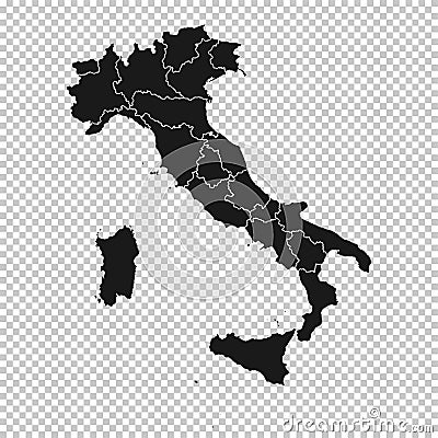 Italy Map - Vector Solid Contour and State Regions on Transparent Background Stock Photo