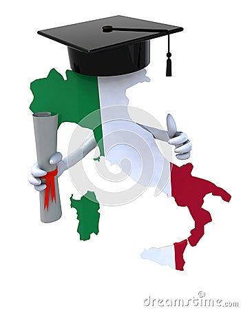 Italy maps with Graduation Cap and Diploma Cartoon Illustration