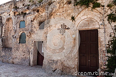 Italy. Matera. Sasso Caveoso. Rupestrian architecture. Underground Church of Santa Lucia alle Malve, 8th - 13th centuries Editorial Stock Photo