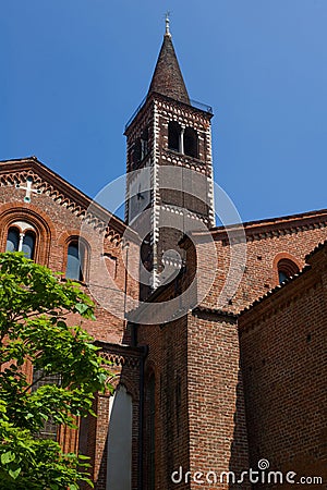 The Basilica of Sant Eustorgio ,vertical view of the bell tower Editorial Stock Photo