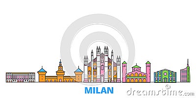 Italy, Milan line cityscape, flat vector. Travel city landmark, oultine illustration, line world icons Vector Illustration